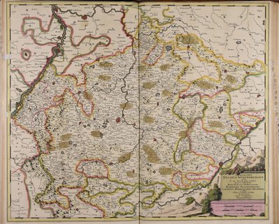 Chorographia ducatus Wurtenburgici quem ab una alteraque parte includunt quique ei includuntur marchionatus praepositura Badensis Elwangensis comitatus Hohenzolern Rechberg et affine almae civitatis Ulmae territorium af Gerard Valck