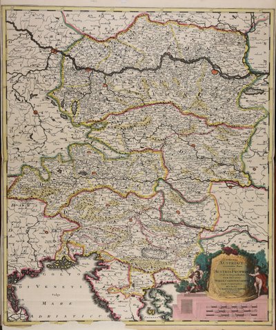 Circuli Austriaci orientalior pars in qua Austria propria et ab ea dependentes tum ducatus Stiriae, Carintiae, Carniolae tum comitatus hisce inclusi Cillensis et Goritiae singuli subdivisi af Gerard Valck