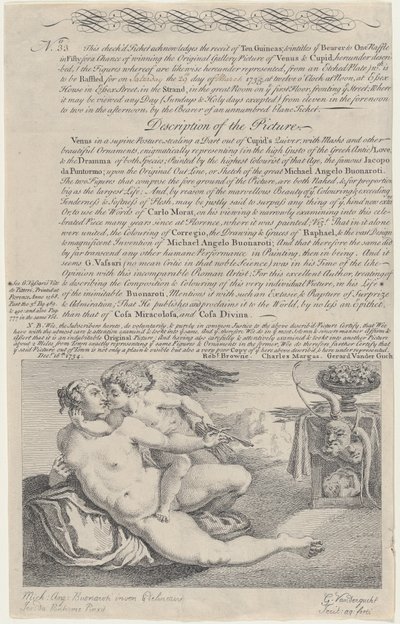 Lotteriet til maleriet af Venus og Amor efter Michelangelo, 1734. af Gerard Vandergucht