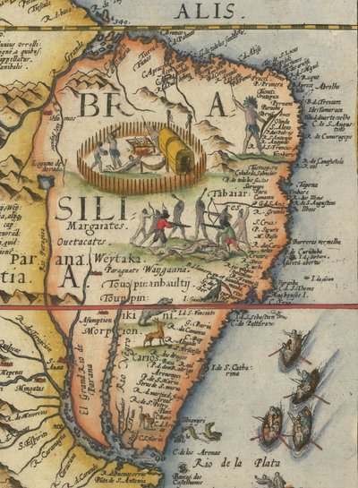 Kort over Sydamerika, 1593 (beskåret) af Gerard de Jode