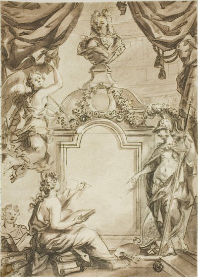 Design til titelblad: Clio tager diktat fra Minerva af Gerard de Lairesse