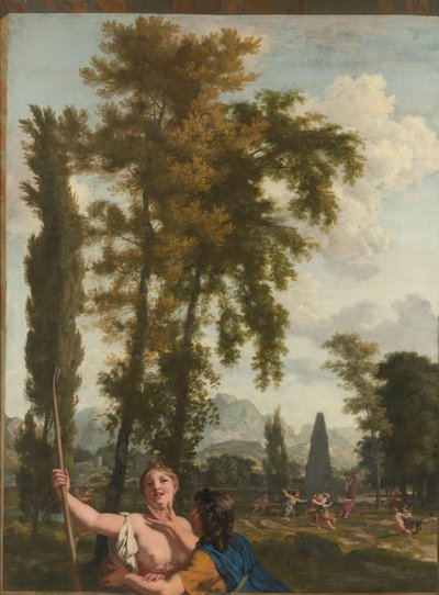 Italiensk landskab med hyrde og hyrde Udsmykning til et værelse i Jacob de Flines hus i Amsterdam (serietitel) af Gerard de Lairesse