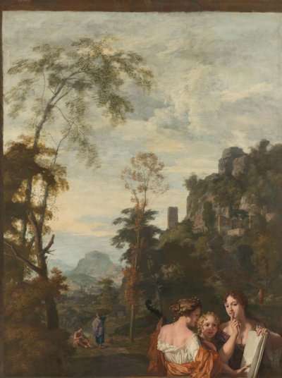 Italiensk landskab med tre kvinder, der laver musik Udsmykning til et værelse i Jacob de Flines hus i Amsterdam (serietitel) af Gerard de Lairesse