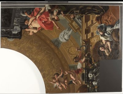 Del (øverst til højre) af et loftmaleri med Diana og hendes ledsagere som hovedafbildning af Gerard de Lairesse