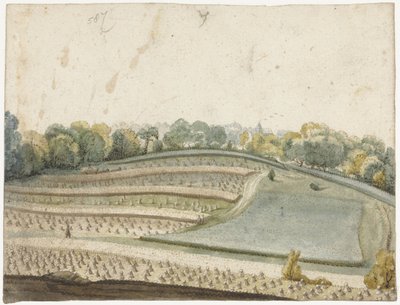 Panorama af en bølgende hvedemark set fra oven af Gerard ter Borch (I)
