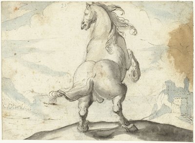 Opvoksende hest foran en italiensk havneudsigt af Gerard ter Borch (I)