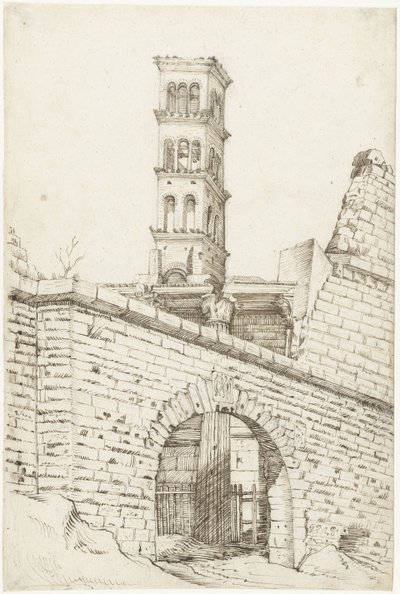 Mars Ultor-templet og Pantani-buen i Augustus Forum og San Basilio-tårnet af Gerard ter Borch (I)