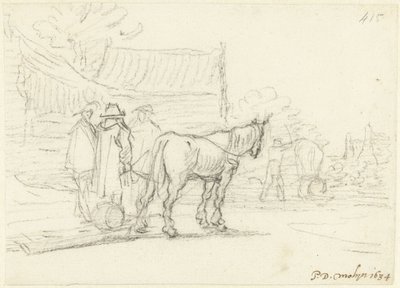 Tre mænd ved siden af ​​en hest og slæde af Gerard ter Borch (II)