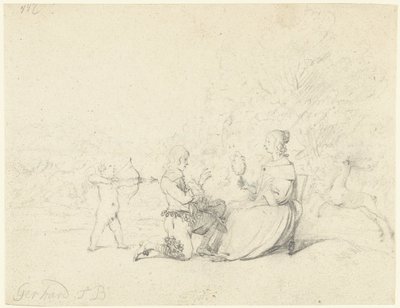 Herre knæler foran en dame af Gerard ter Borch (II)