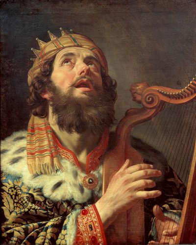 Hollandsk: Harpspelende koning David Kong David spiller harpe af Gerard van Honthorst