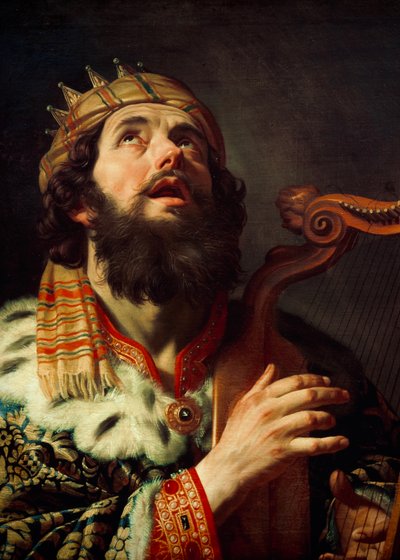 Hollandsk: Harpspelende koning David Kong David spiller harpe af Gerard van Honthorst