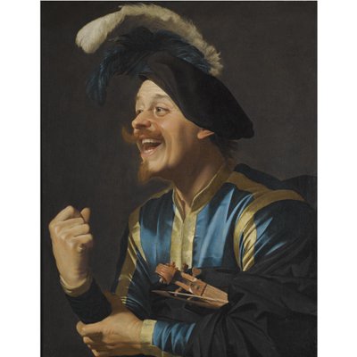Grinende musiker med en violin under armen af Gerard van Honthorst