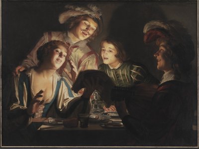 Musikalsk gruppe ved Candlelight af Gerard van Honthorst