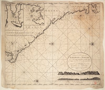 Kort over Guineabugten, Afrika, begyndelsen af det 18. århundrede (stik) af Gerard van Keulen