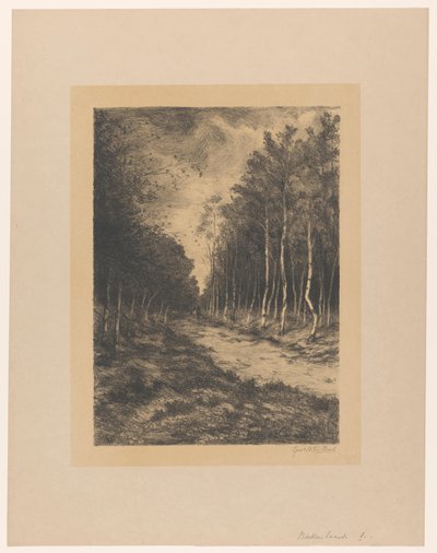 Skovsti med to ryttere Berkenlaan (titel på objekt) af Gerarda Wilhelmina ten Hoet (signed by artist)
