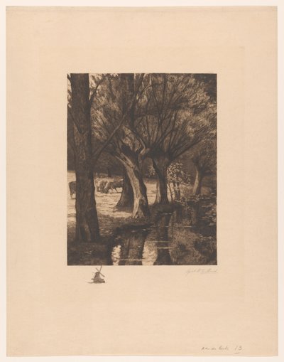 Eng ved vandet Ved strømmen (titel på objekt) af Gerarda Wilhelmina ten Hoet (signed by artist)