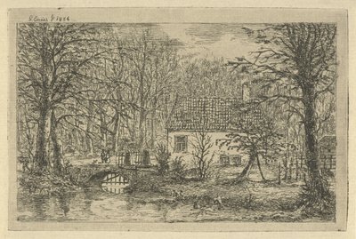 Hus med bro over grøft Jægerens hus i Haagsche Bosch af Gerardus Emaus de Micault