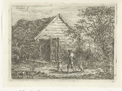 Jæger ved tørvehytte Ingen må komme igennem her af Gerardus Emaus de Micault