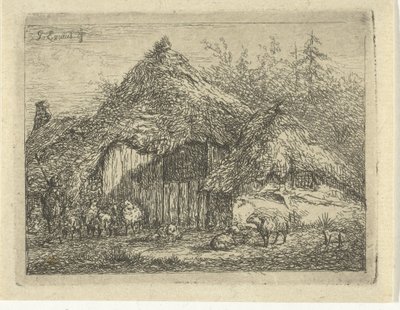 Hyrde ved sod hytte Fåreflokken af Gerardus Emaus de Micault