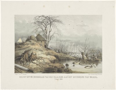Gennembrud af Waaldijk Udsigt over den Waaldijks gennembrud på toppen af ​​Brakel 7. marts 1801 (titel på objekt) af Gerardus Johannes Bos