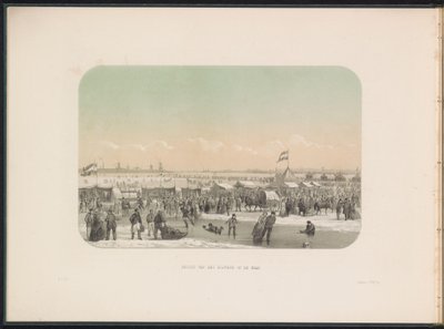 Isunderholdning på Maas i Rotterdam, set fra højborgen, 1855 Udsigt over højborgen på Maas (titel på objekt) Isunderholdningen på Maas i Rotterdam i februar 1855, med billedtekster (serietitel på objekt) af Gerardus Johannes Bos