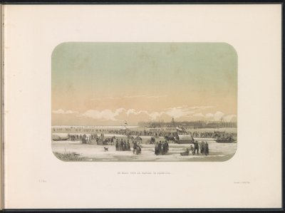Isunderholdning på Maas i Rotterdam, i det fjerne fabrikken i Feijenoord, 1855 Maas foran fabrikken i Feijenoord (titel på objekt) Isunderholdningen på Maas i Rotterdam i februar 1855, med billedtekster (serietitel på objekt) af Gerardus Johannes Bos