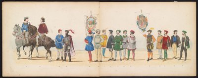 Masquerade of the Leiden Students, 1855 (plade 13) Udklædt procession afholdt af medlemmerne af Leidens studentkorps den 12. juni 1855 til fejring af 280-året for Leidsche Hoogeschool, der viser Charles V