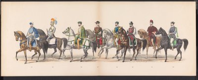 Masquerade of the Leiden Students, 1870 (plade 13) Udklædt procession afholdt af medlemmerne af Leidens studentkorps den 7. juni 1870 til fejring af 295-året for Leidsche Hoogeschool, der skildrer et besøg i Leiden i af Gerardus Johannes Bos