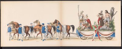 Masquerade of the Leiden Students, 1870 (plade 15) Udklædt procession afholdt af medlemmerne af Leidens studentkorps den 7. juni 1870 til fejring af 295-året for Leidsche Hoogeschool, der skildrer et besøg i Leiden i af Gerardus Johannes Bos