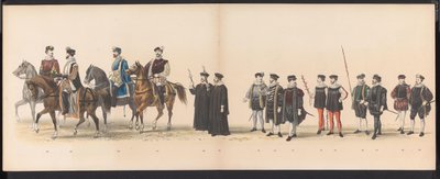 Masquerade of the Leiden Students, 1870 (plade 6) Udklædt procession afholdt af medlemmerne af Leidens studentkorps den 7. juni 1870 til fejring af 295-året for Leidsche Hoogeschool, der skildrer et besøg i Leiden i af Gerardus Johannes Bos