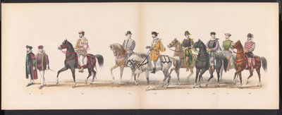 Masquerade of the Leiden Students, 1870 (plade 8) Udklædt procession afholdt af medlemmerne af Leidens studentkorps den 7. juni 1870 til fejring af 295-året for Leidsche Hoogeschool, der skildrer et besøg i Leiden i af Gerardus Johannes Bos
