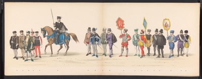 Masquerade of the Leiden Students, 1875 (plade 2) Maskerade afholdt af medlemmerne af Leidens studentkorps den 15. juni 1875 til fejring af 300-året for Leidsche Hoogeschool, forestillende Leidsche Hoogeschool, afbildet i af Gerardus Johannes Bos