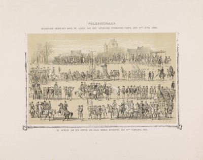 Folkets udgave. Maskerade afholdt af medlemmerne af Leydsche Studenten-Corps, 11. juni 1860. Hertugen af ​​Anjous indtog i Antwerpen, 19. februar 1582. (titel på objekt) af Gerardus Johannes Bos