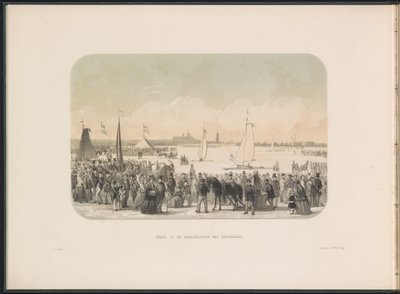 Konkurrence om issejlbåde på Maas i Rotterdam, 1855 Udsigt over hardsailing-festen med isbåde (titel på objekt) Isunderholdningen på Maas i Rotterdam i februar 1855, med billedtekster (serietitel på objekt) af Gerardus Johannes Bos