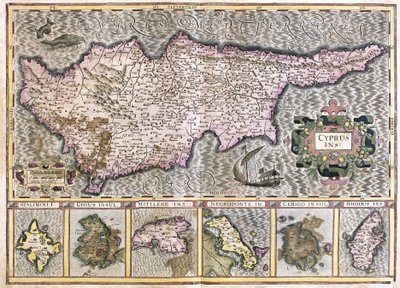 Cypern og øerne Stalimini (Lemnos) Chios, Mytilene, Negroponte, Cerigo og Rhodos (gravering af Gerardus Mercator