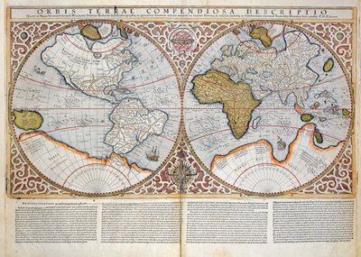 Dobbelt halvkugle verdenskort, 1587 af Gerardus Mercator