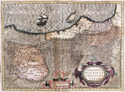 Oviedo, Burgos, Bilbao, Bayonne (Asturien), Spanien (gravering af Gerardus Mercator