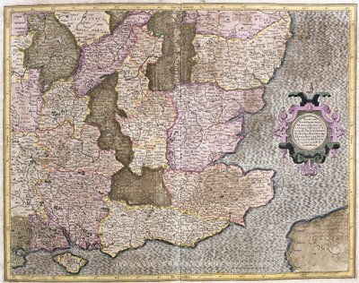 Sydøstlige region af England inklusive den britiske kanal og London (gravering af Gerardus Mercator