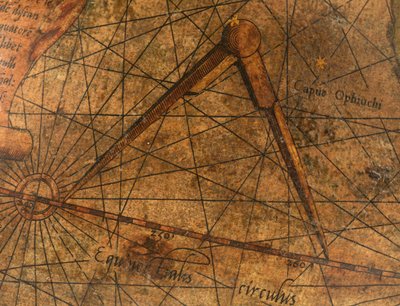 Terrestrisk globus, detalje af Stillehavet med et stort par skillevægge af Gerardus Mercator