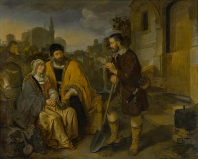Markarbejderen fra Gibea tilbyder levitten og hans medhustru husly af Gerbrand van den Eeckhout