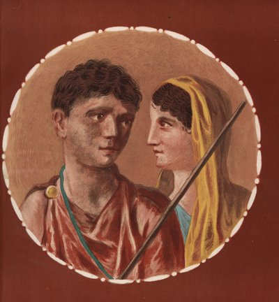 Muotokuva miehestä ja naisesta tuntemattomasta talosta Pompejissa. Victor Steegerin kromolitografia Geremia Discannon kuvituksesta Emile Presuhnista (1844-1878) Pompejin kauneimmat maalaukset, Leipzig af Geremia Discanno