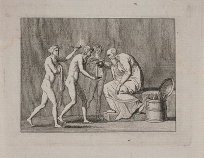 Allegori med tre ynglinge og en gammel mand i antik dragt. af Gerhard Ludvig Lahde
