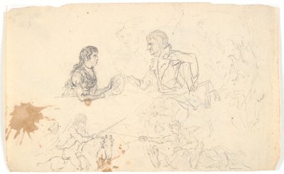 Arveprins Frederik med arveprinsen (Chr. VIII) og skitser af ryttere og figurer af Gerhard Ludvig Lahde