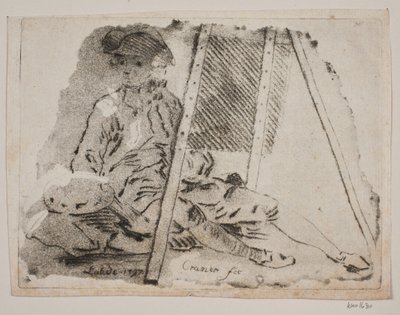 En maler (Juel) ved sit staffeli af Gerhard Ludvig Lahde