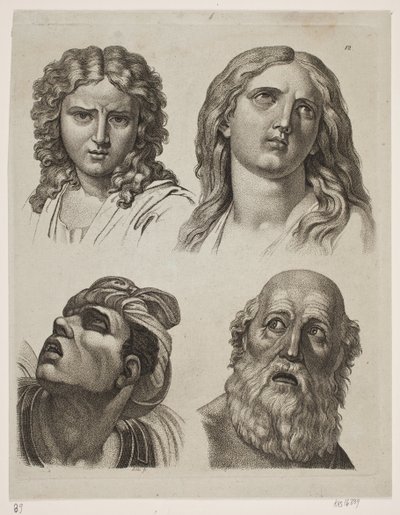 Fire studiehoveder efter italienske billeder af Gerhard Ludvig Lahde