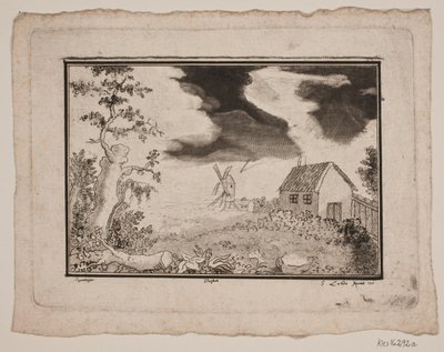 Landskab med hus og mølle af Gerhard Ludvig Lahde