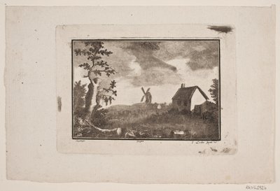 Landskab med hus og mølle af Gerhard Ludvig Lahde