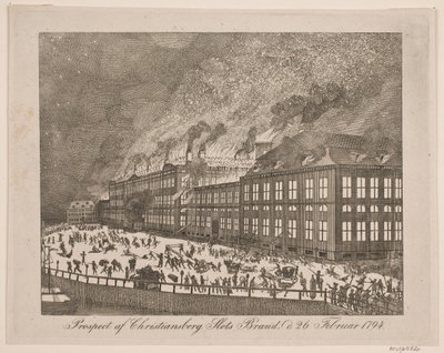 Prospekt af Christiansborgslots brand d. 26. februar 1794 af Gerhard Ludvig Lahde