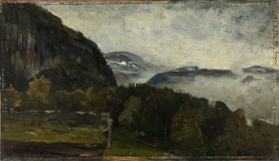 Landskab ved Øylo i tåge af Gerhard Munthe