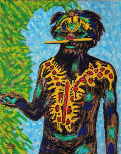 Aboriginal Shaman, 2020 (olie på lærred) af Gerhardt Isringhaus